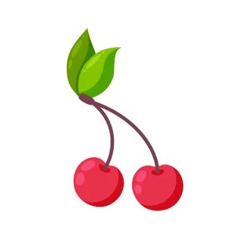 Cherries isolated in white background. Flat juicy cherry. Vector illustration Illustrazione stock