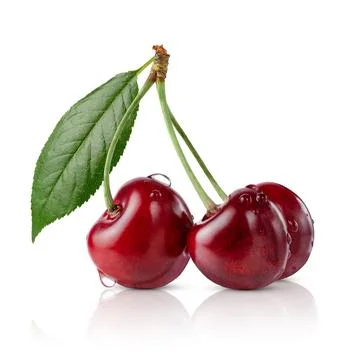 Cherries with leaf isolated on white background, clipping path Stock Photos