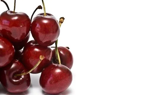 Cherries on the left. Stock Photos