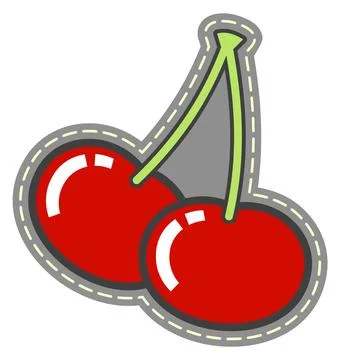 Cherries patch. Funny clothing pin. Berry sticker Stock Illustration