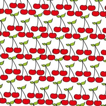 Cherries pattern fresh fruit drawing icon Stock Illustration
