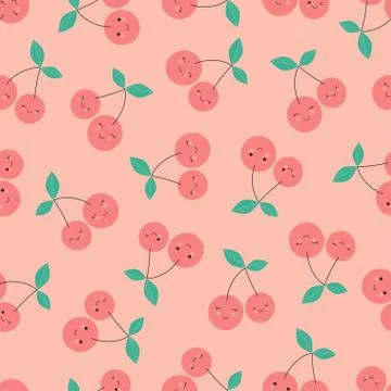 Cherries pattern on pink 스톡 일러스트