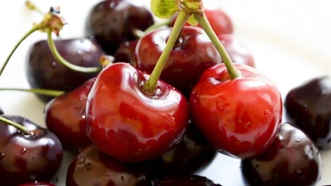 Cherries on a plate Stock Footage 96888933