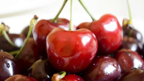 Cherries on a plate Stock Footage 96888959