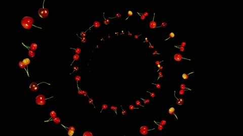 CHERRIES Ring Animation, Background, Loop, with Alpha Matte Stock Footage 194907943