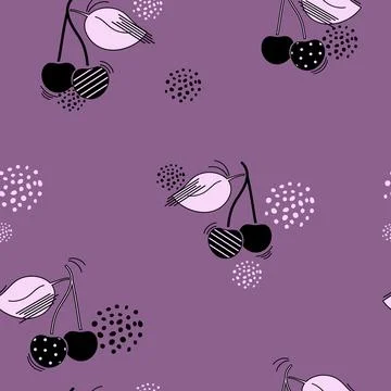 Cherries seamless pattern. Abstract colorful fruit print.a Stock Illustration