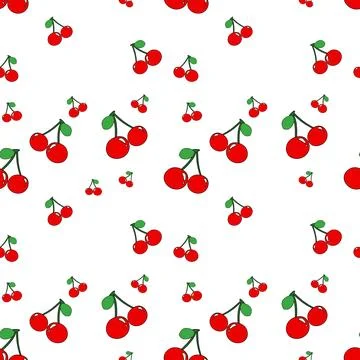 Cherries seamless pattern on white background. Stock Illustration