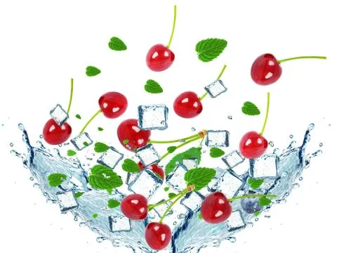 Cherries splash Stock Photos