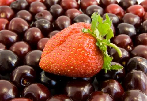 Cherries with strawberry Stock Photos