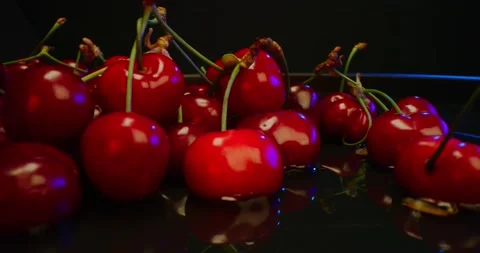 Cherries on Table Top Macro Close Up Stockbeeldmateriaal 134486270