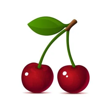 Cherries on White Background. Realistic 3d Icon. Vector Stock Illustration