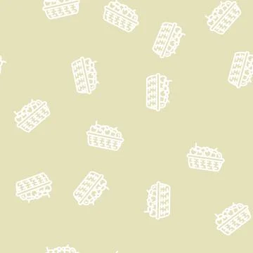 Cherries wicker plate line vector seamless pattern Stock Illustration