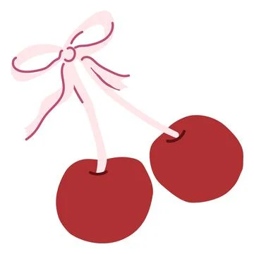 Cherry adorned with cute bow. Cherry fruit with ribbon and elegant knot Stock Illustration