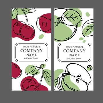 CHERRY AND APPLE Label Templates Vintage Sketch Vector Set Stock Illustration