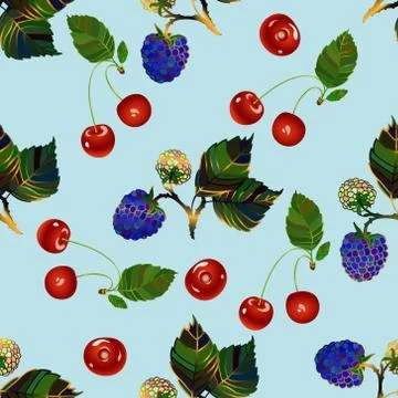 Cherry and blackberry seamless pattern. Stock Illustration