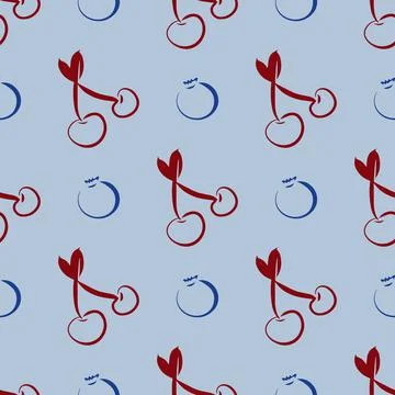 Cherry and blueberry vector seamless pattern illustration Ilustração Stock