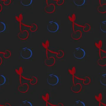 Cherry and blueberry vector seamless pattern illustration Stock Illustration