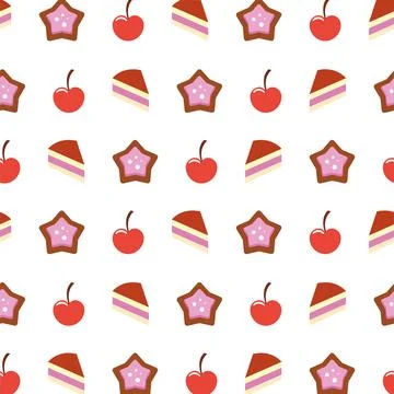 Cherry and cake slice pattern. Vector Stock Illustration