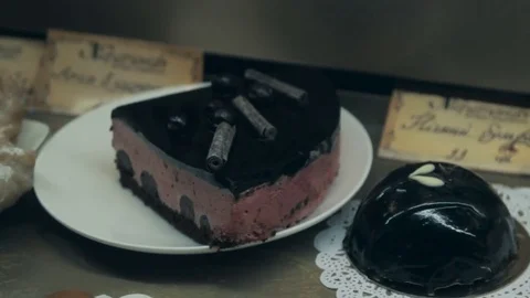 Cherry and chocolate cake pie Stock Footage 73781612