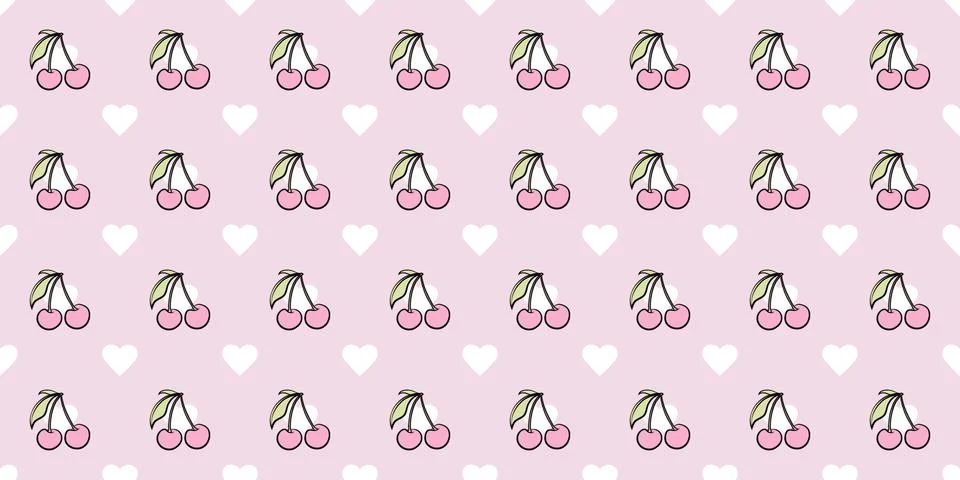 Cherry and hearts seamless repeat pattern vector background 스톡 일러스트