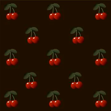 Cherry and leaves in seamless pattern Stock Illustration
