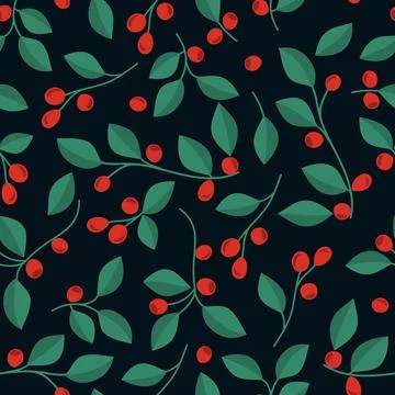 Cherry and leaves seamless pattern 스톡 일러스트