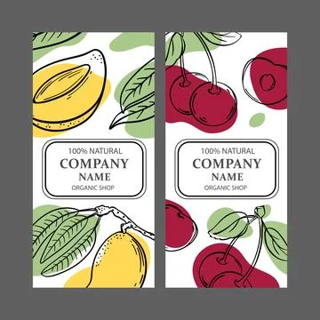 CHERRY AND MANGO Label Templates Vintage Sketch Vector Set Stock Illustration