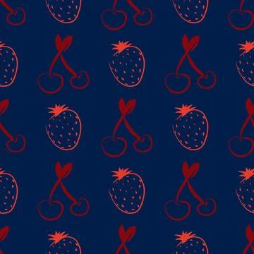Cherry and strawberry vector seamless pattern illustration Stock Illustration