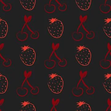 Cherry and strawberry vector seamless pattern illustration Stock Illustration