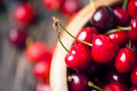 Cherry in a basket Stock Photos