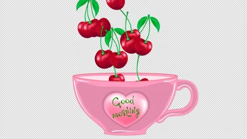 Cherry berries in a cup. Animation on a white and empty background. Video stock 150158040