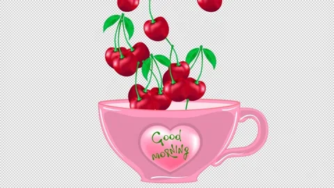 Cherry berries in a cup on a blank background. Stock Footage 150157669