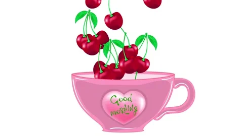 Cherry berries in a cup on a white background. Stock Footage 150157519