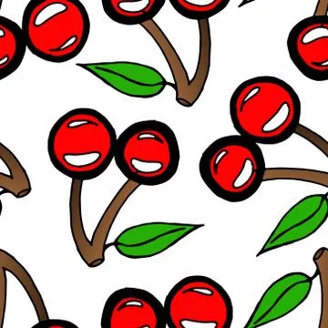 Cherry berries seamless pattern. Vector illustration of a cherry seamless pat Stock Illustration