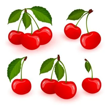 Cherry berries set on white background Stock Illustration
