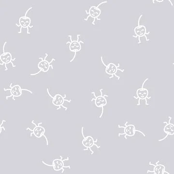 Cherry berry character line vector seamless pattern Stock Illustration