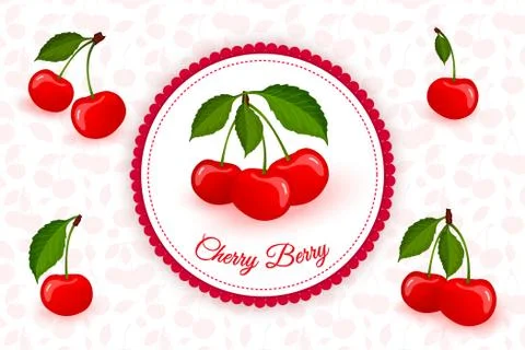Cherry berry label vector background Stock Illustration