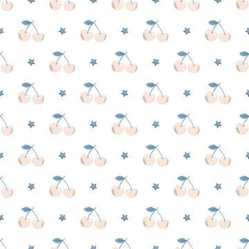 Cherry berry seamless pattern with leaves Stock Illustration