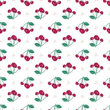 Cherry berry seamless pattern with leaves Stock Illustration