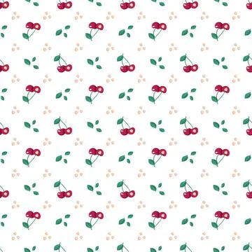 Cherry berry seamless pattern with leaves Stock Illustration