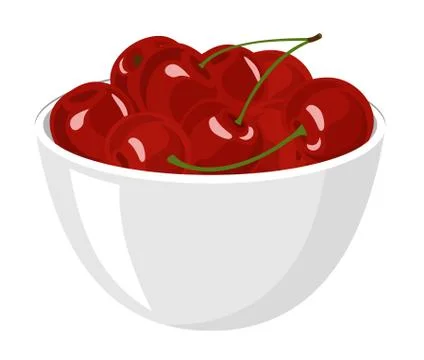 Cherry. Big Pile of fresh red cherries in the White Bowl. Vector illustration Stock Illustration