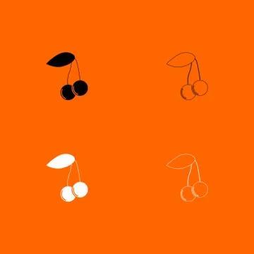 Cherry   black and white set icon . Stock Illustration