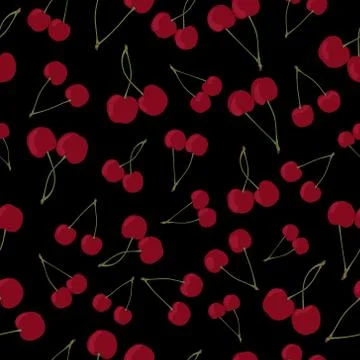 Cherry on black background pattern Stock Illustration
