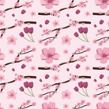 Cherry Blossom and Tulip Pattern Illustrazione stock