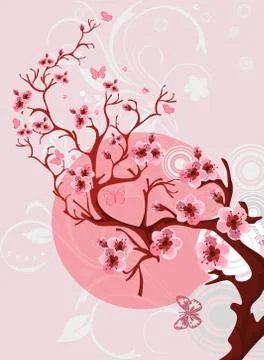 Cherry blossom background. Beautiful spring nature scene Stock Illustration