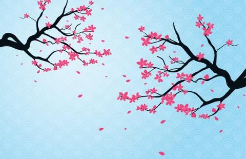Cherry blossom background with Japanese pattern style. 库存插图