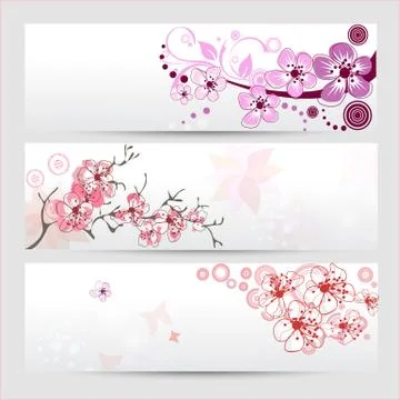 Cherry blossom banners set Stock Illustration