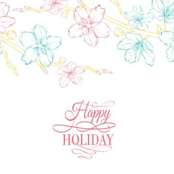 Cherry blossom on branch Stock Illustration