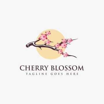 Cherry Blossom branch tree logo vector on white background Stock Illustration