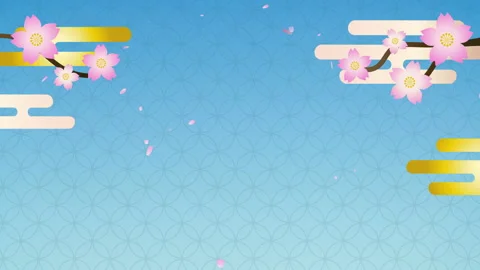 Cherry Blossom Branches with Falling Petals on Blue Background 库存影片 345482079
